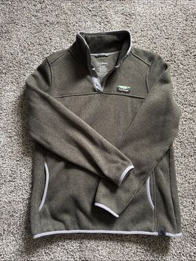 L.L. Bean Olive Fleece Quarter-Snap Pullover
